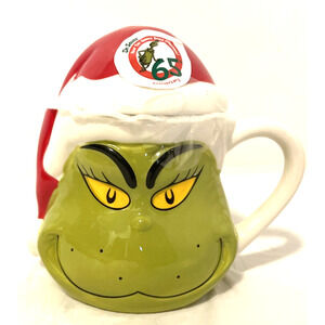 THE GRINCH Holiday Dr. Seuss Christmas Mug Coffee Cup Santa Hat Lid ''NEW''